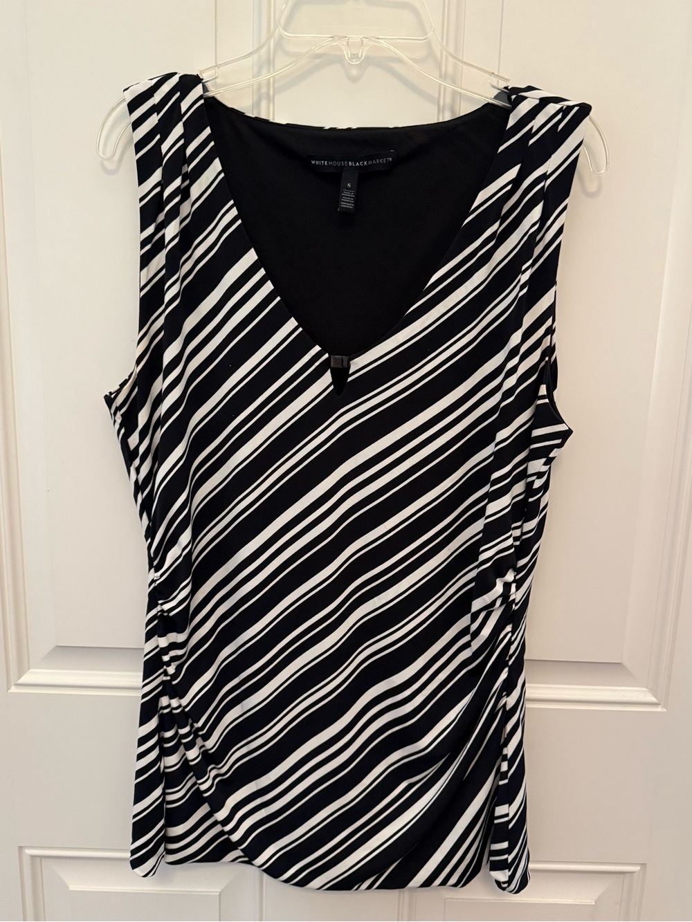 White House Black Market Black & White Diagonal Stripe V-Neck Tank